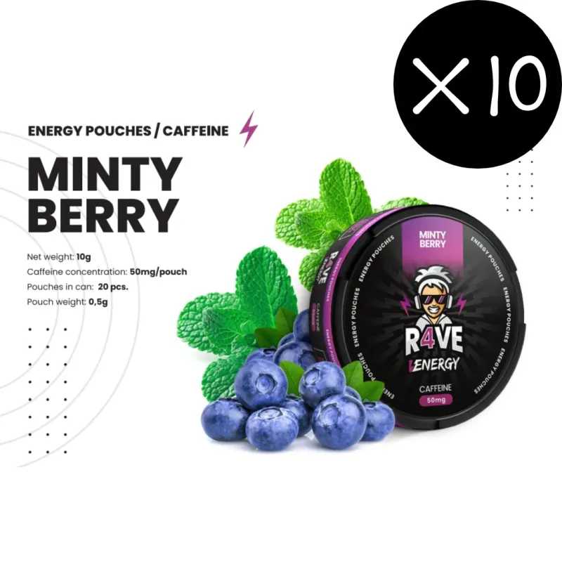 Pack x10 Caffeine Pouches - 50mg - Menthe Myrtille